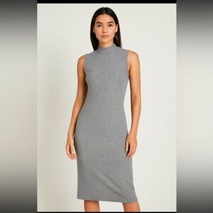 Boohoo Ribbed Sleeveless Mock Neck Gray Midi Dress Size US 12